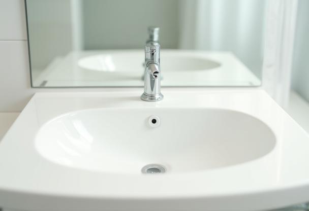 Spotless bathroom sink and mirror